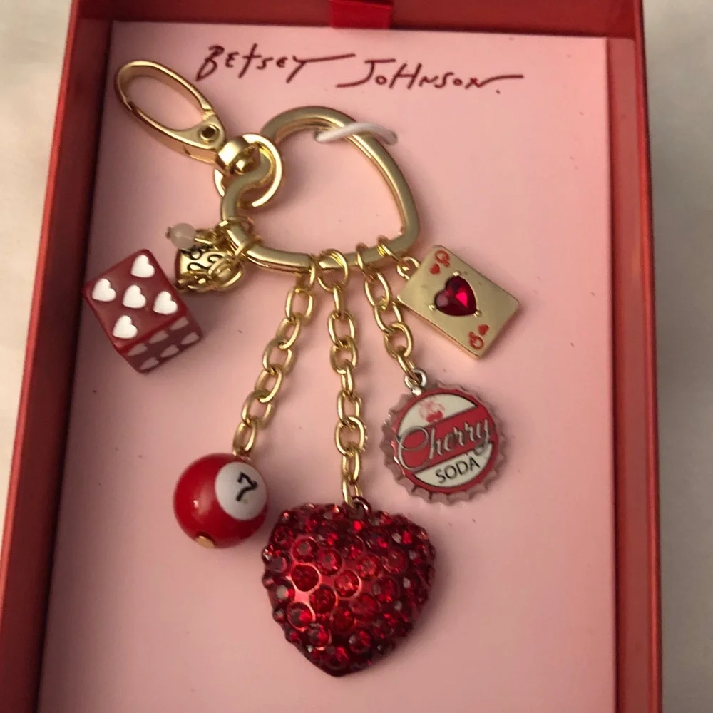 Betsey Johnson Red and Gold Charm Keychain